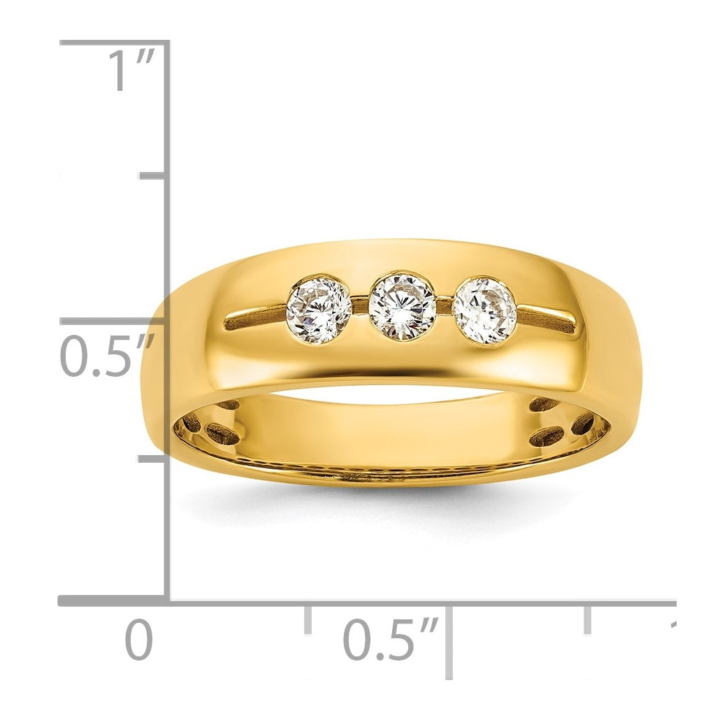 14K Yellow Or White Gold IB Goodman Mens Polished Complete 3-Stone 1/3ct Diamond Ring