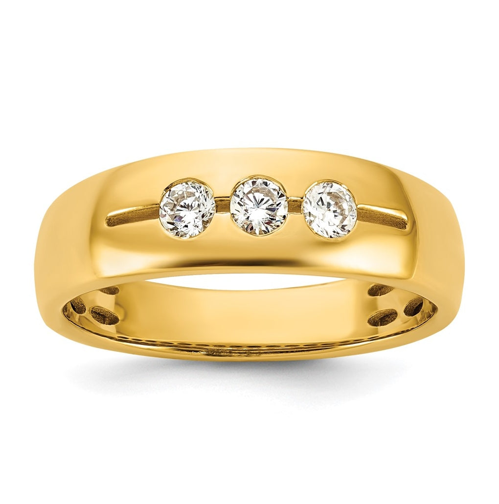 14K Yellow Or White Gold IB Goodman Mens Polished Complete 3-Stone 1/3ct Diamond Ring