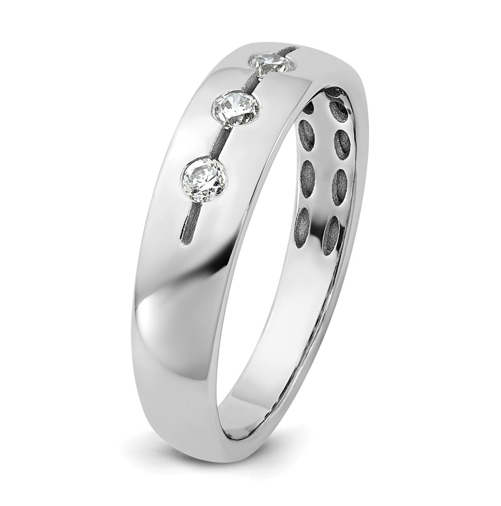 14K Yellow Or White Gold IB Goodman Mens Polished Complete 3-Stone 1/6ct Diamond Ring