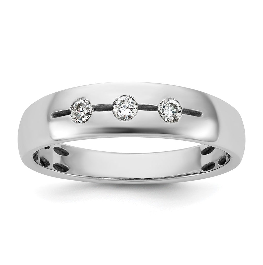 14K Yellow Or White Gold IB Goodman Mens Polished Complete 3-Stone 1/6ct Diamond Ring