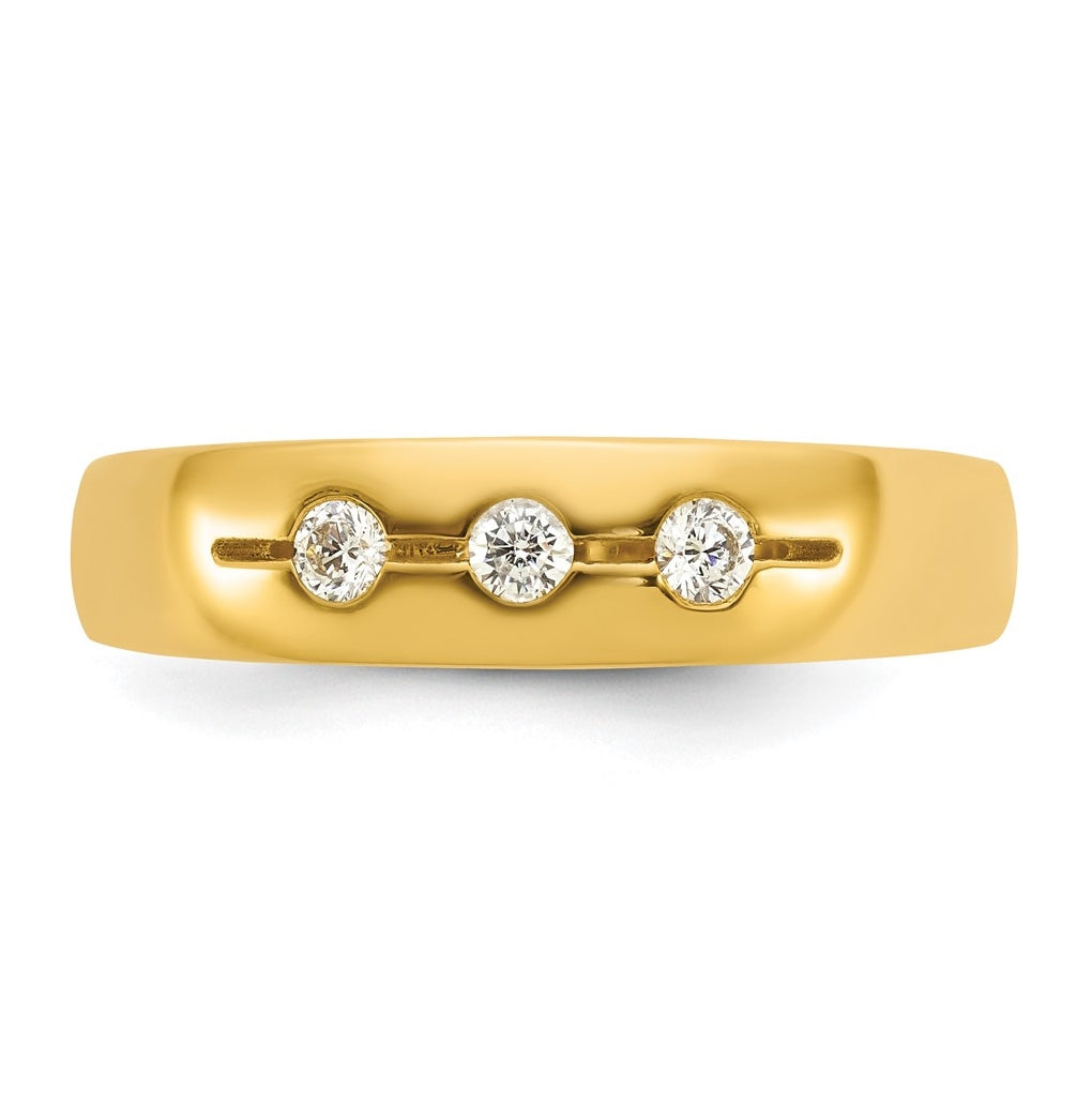 14K Yellow Or White Gold IB Goodman Mens Polished Complete 3-Stone 1/6ct Diamond Ring