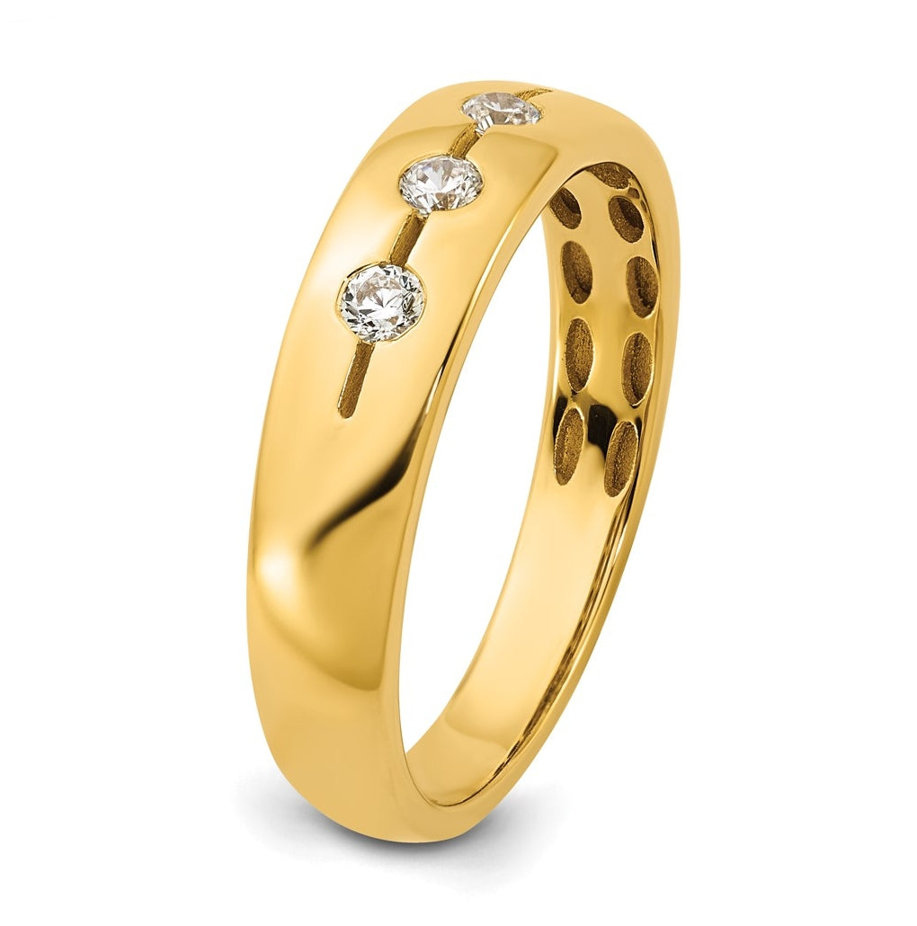 14K Yellow Or White Gold IB Goodman Mens Polished Complete 3-Stone 1/6ct Diamond Ring