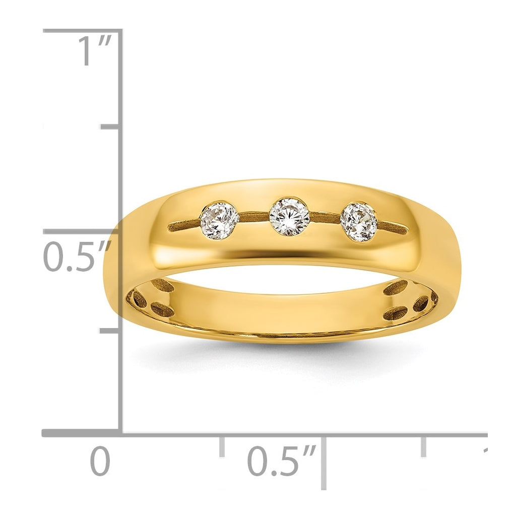 14K Yellow Or White Gold IB Goodman Mens Polished Complete 3-Stone 1/6ct Diamond Ring