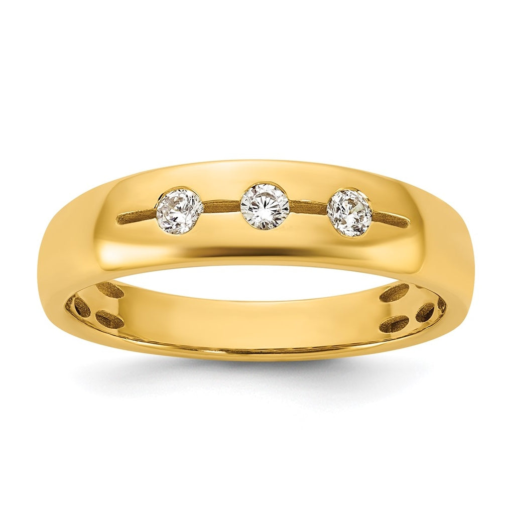 14K Yellow Or White Gold IB Goodman Mens Polished Complete 3-Stone 1/6ct Diamond Ring