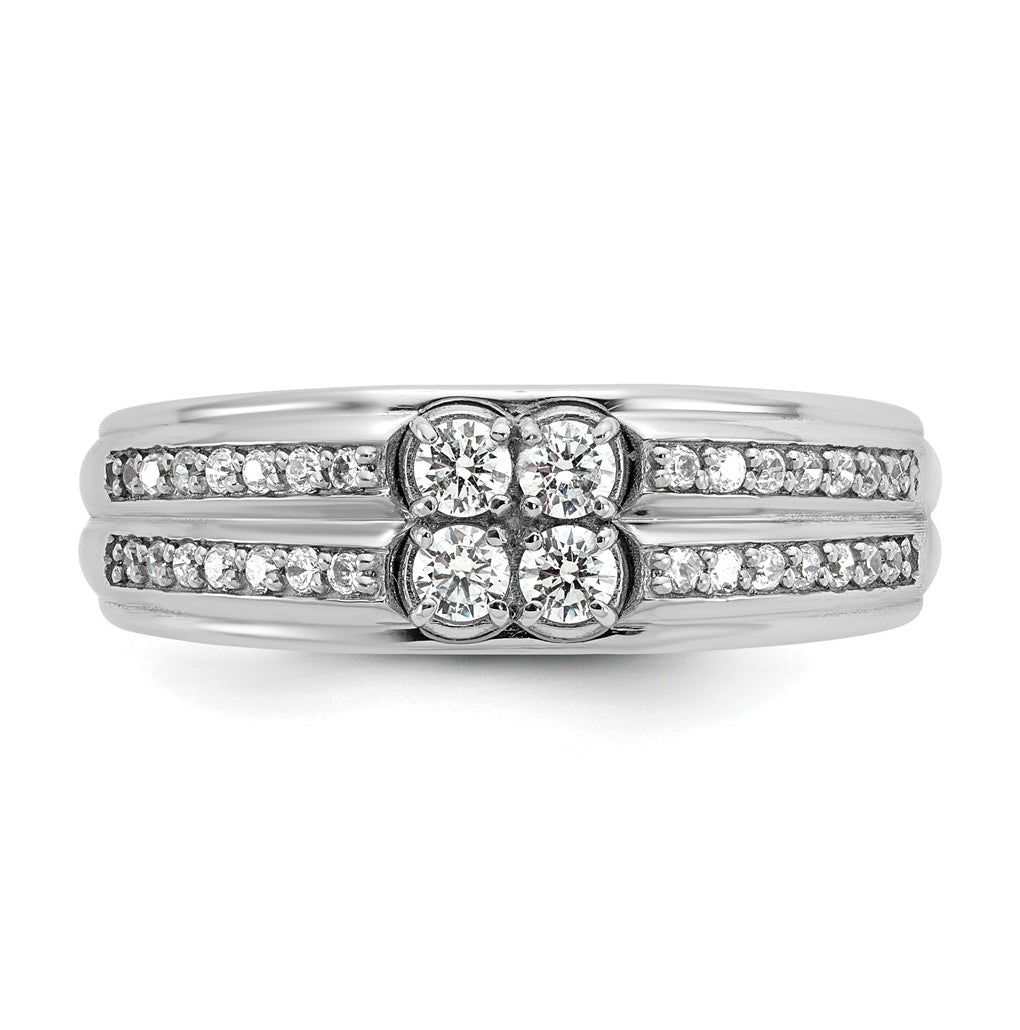 14k White Gold IB Goodman Mens Polished Complete 4-Stone 5/8ct Diamond Ring
