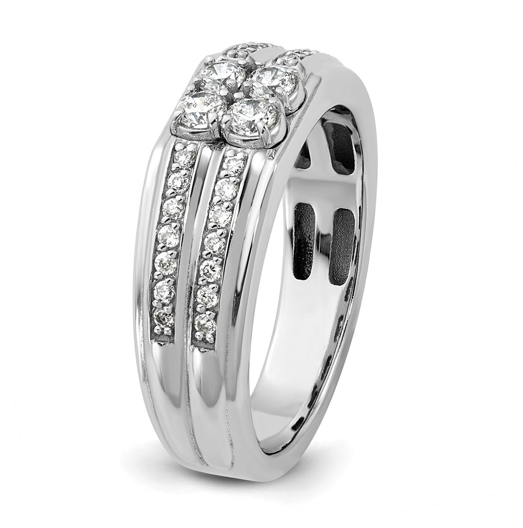 14k White Gold IB Goodman Mens Polished Complete 4-Stone 5/8ct Diamond Ring