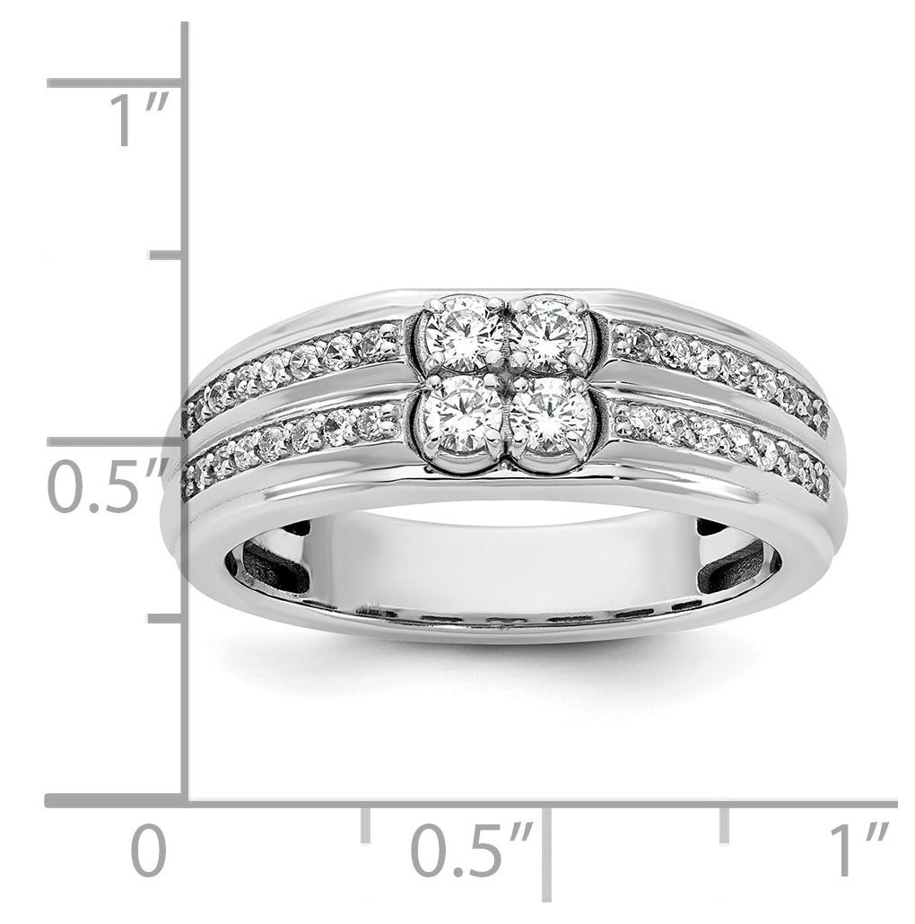 14k White Gold IB Goodman Mens Polished Complete 4-Stone 5/8ct Diamond Ring