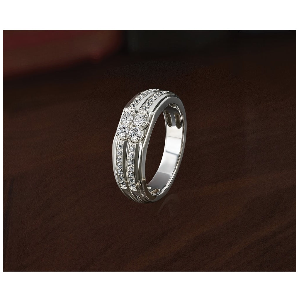 14k White Gold IB Goodman Mens Polished Complete 4-Stone 5/8ct Diamond Ring