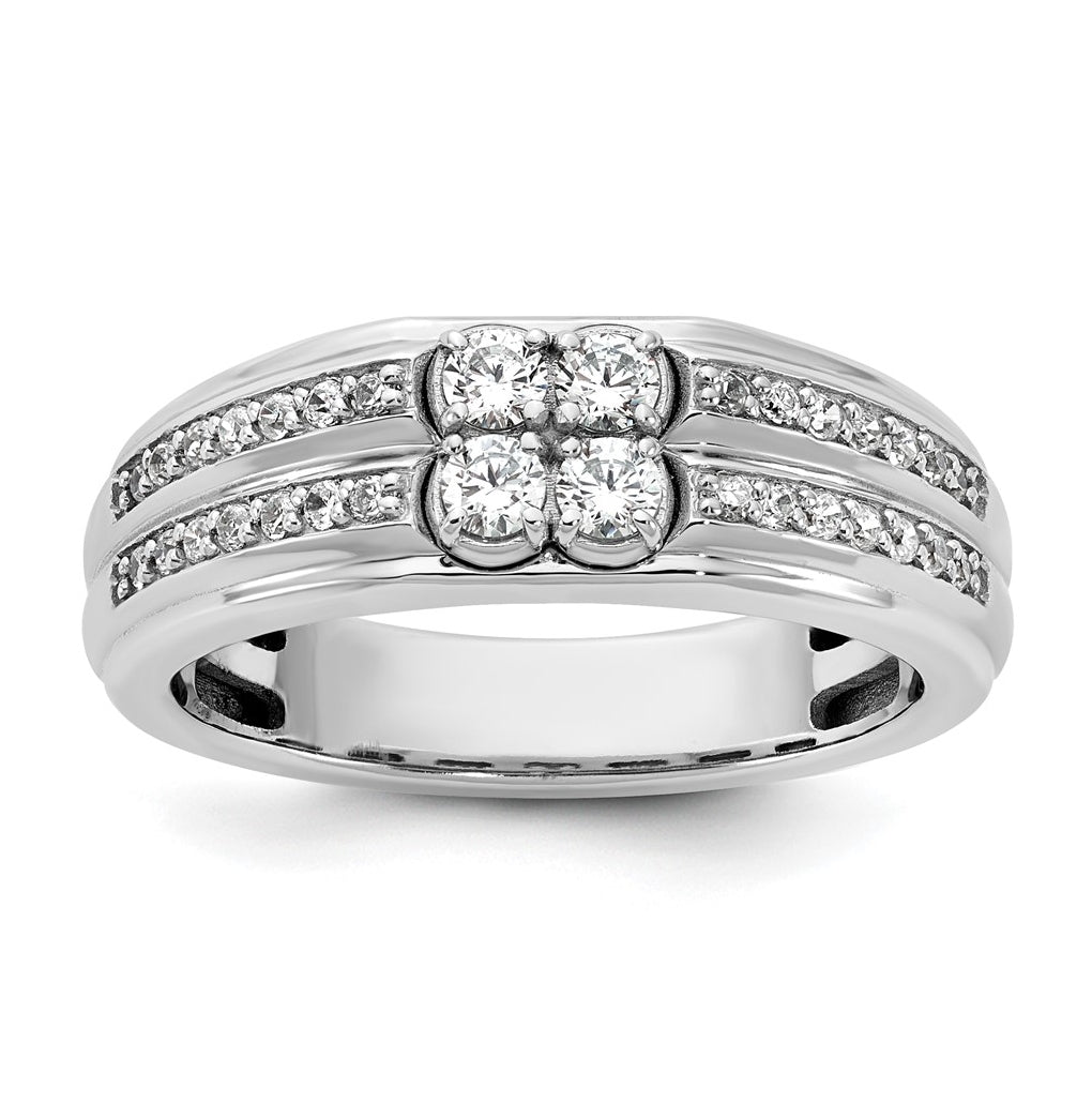 14k White Gold IB Goodman Mens Polished Complete 4-Stone 5/8ct Diamond Ring