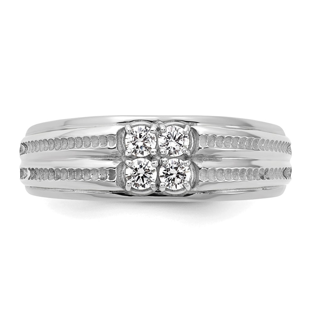 14K White Gold IB Goodman Mens Polished Complete 4-Stone 1/3ct Diamond Ring