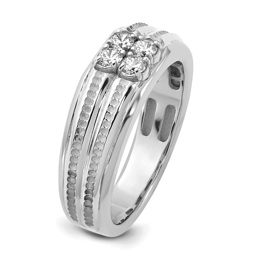 14K White Gold IB Goodman Mens Polished Complete 4-Stone 1/3ct Diamond Ring
