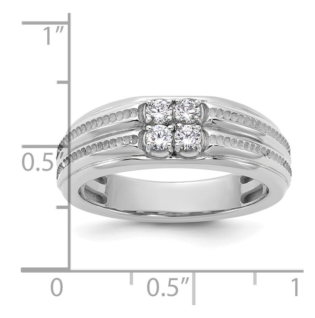 14K White Gold IB Goodman Mens Polished Complete 4-Stone 1/3ct Diamond Ring