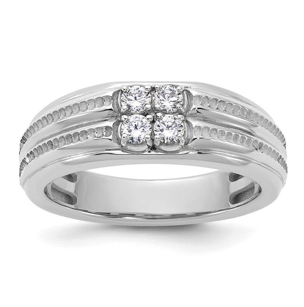 14K White Gold IB Goodman Mens Polished Complete 4-Stone 1/3ct Diamond Ring