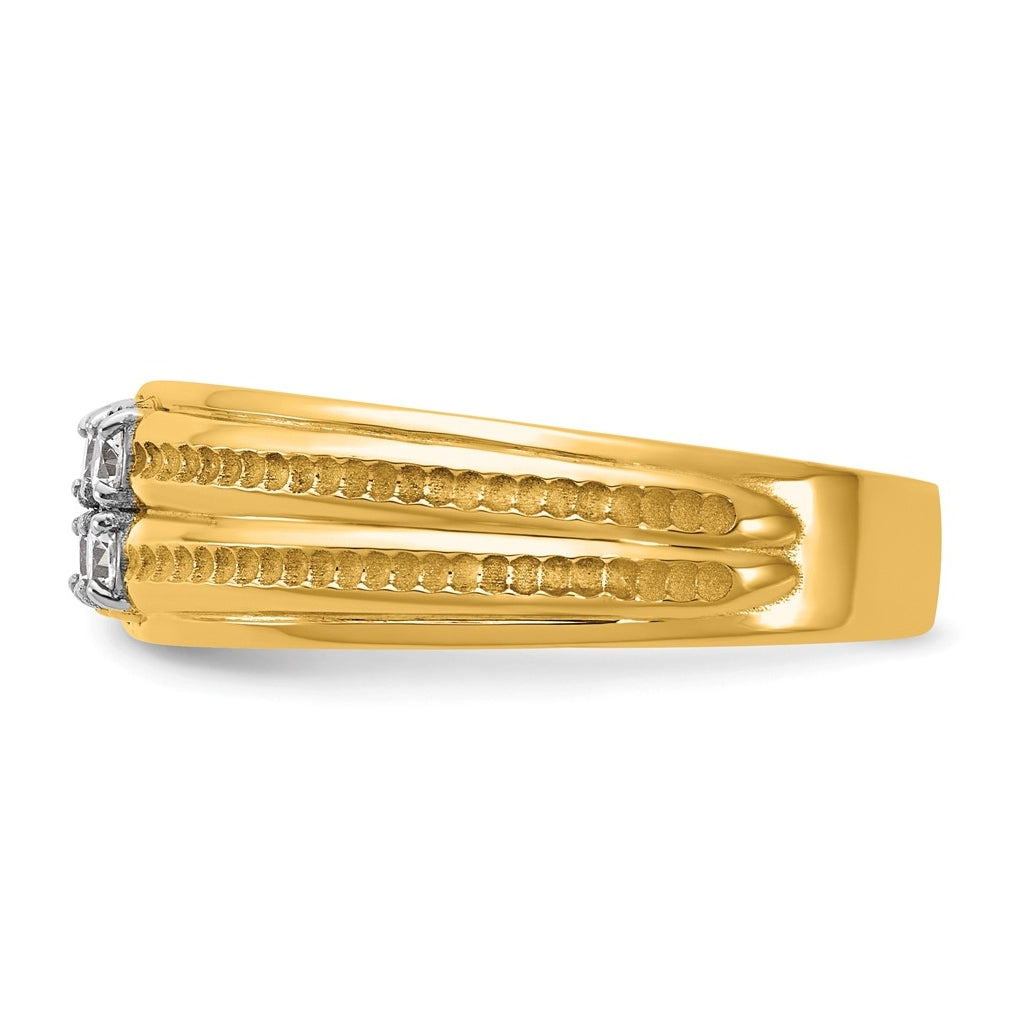 14k Two-Tone Gold IB Goodman Mens Polished Complete 4-Stone 1/3ct Diamond Ring