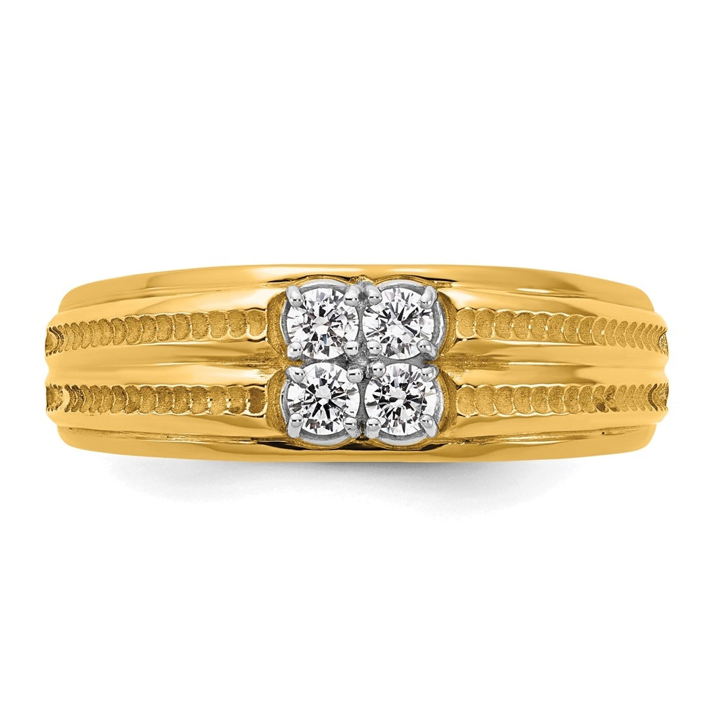14k Two-Tone Gold IB Goodman Mens Polished Complete 4-Stone 1/3ct Diamond Ring