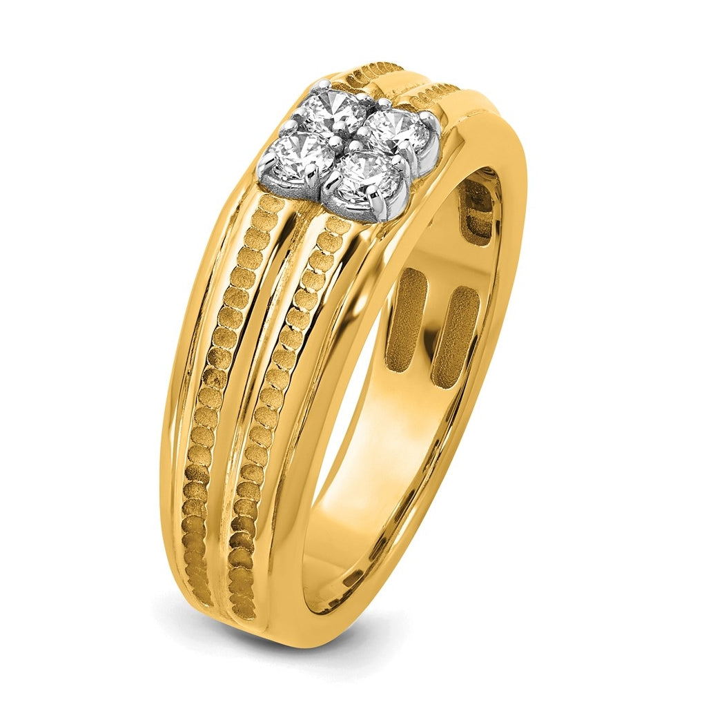 14k Two-Tone Gold IB Goodman Mens Polished Complete 4-Stone 1/3ct Diamond Ring
