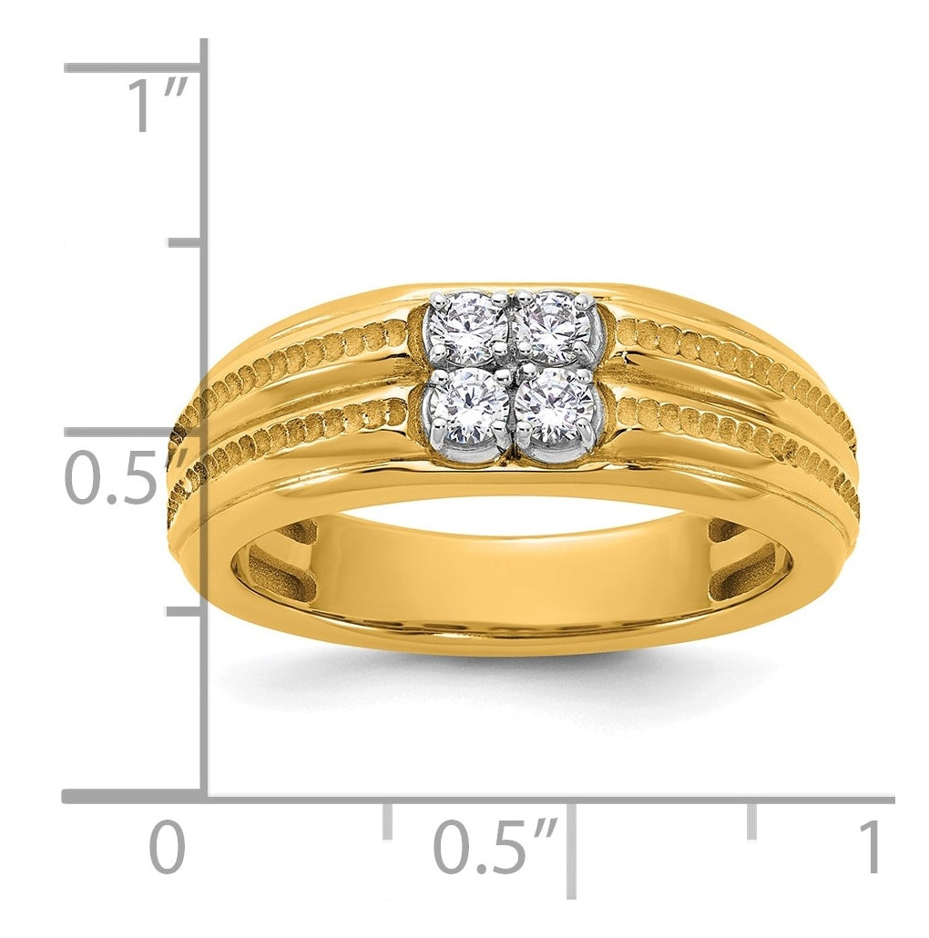 14k Two-Tone Gold IB Goodman Mens Polished Complete 4-Stone 1/3ct Diamond Ring
