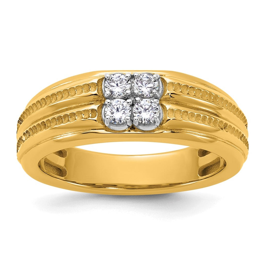 14k Two-Tone Gold IB Goodman Mens Polished Complete 4-Stone 1/3ct Diamond Ring