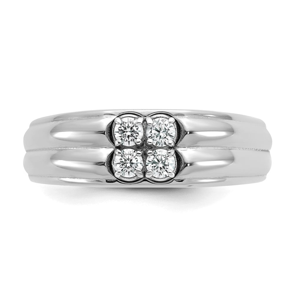 14K White Gold IB Goodman Mens Polished Complete 4-Stone 1/3ct Diamond Ring