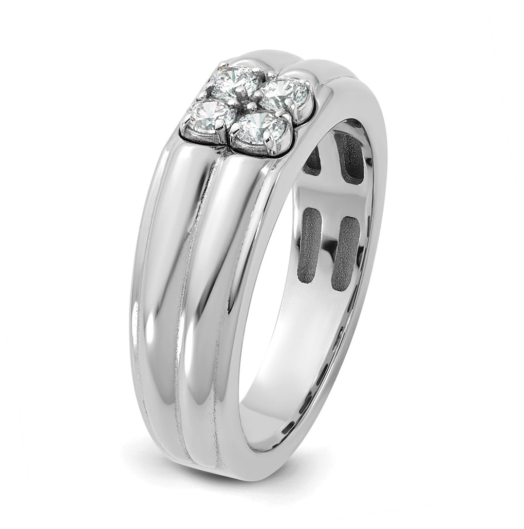14K White Gold IB Goodman Mens Polished Complete 4-Stone 1/3ct Diamond Ring