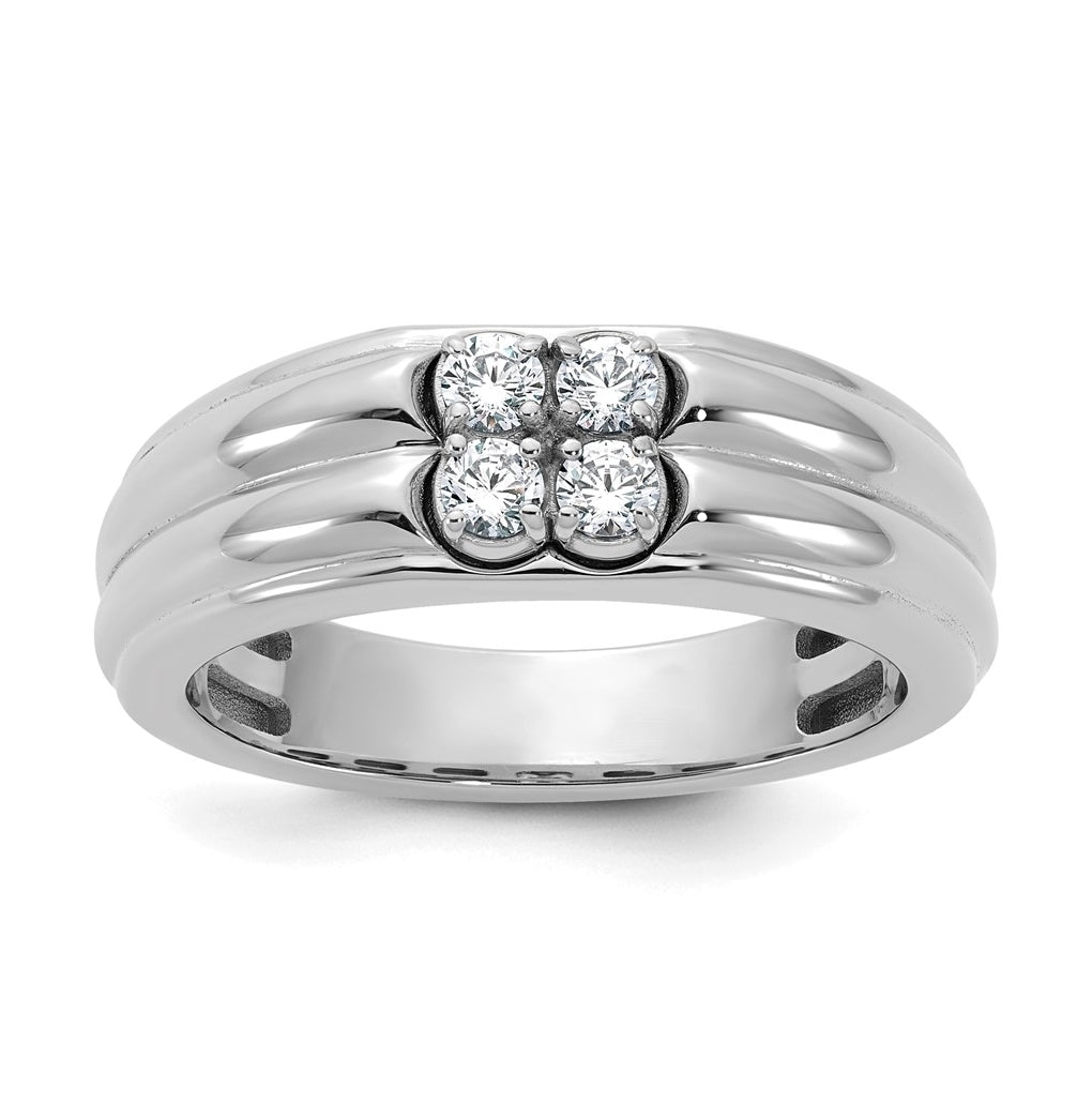 14K White Gold IB Goodman Mens Polished Complete 4-Stone 1/3ct Diamond Ring