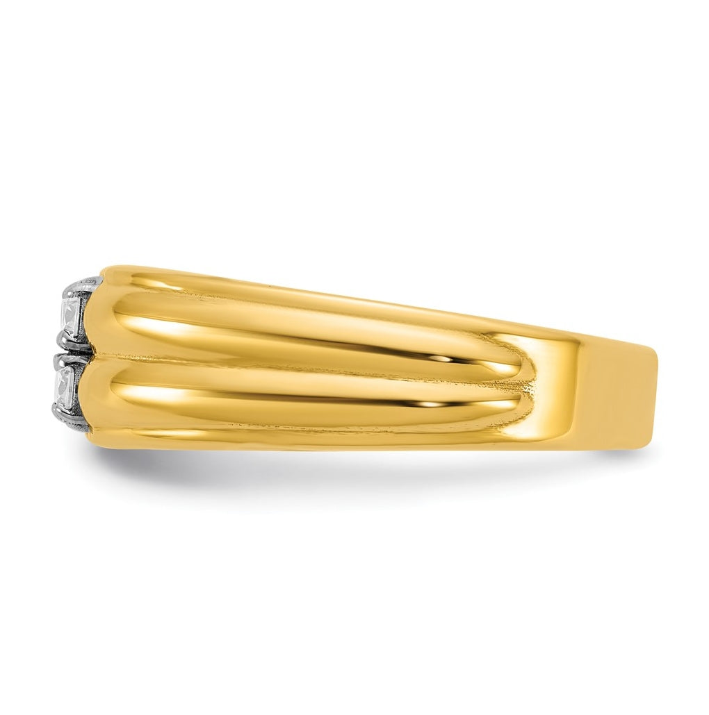 14k Two-Tone Gold IB Goodman Mens Polished Complete 4-Stone 1/3ct Diamond Ring