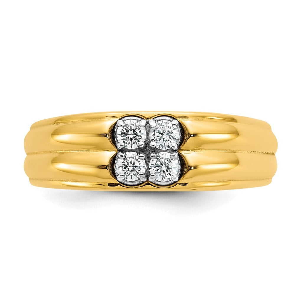 14k Two-Tone Gold IB Goodman Mens Polished Complete 4-Stone 1/3ct Diamond Ring