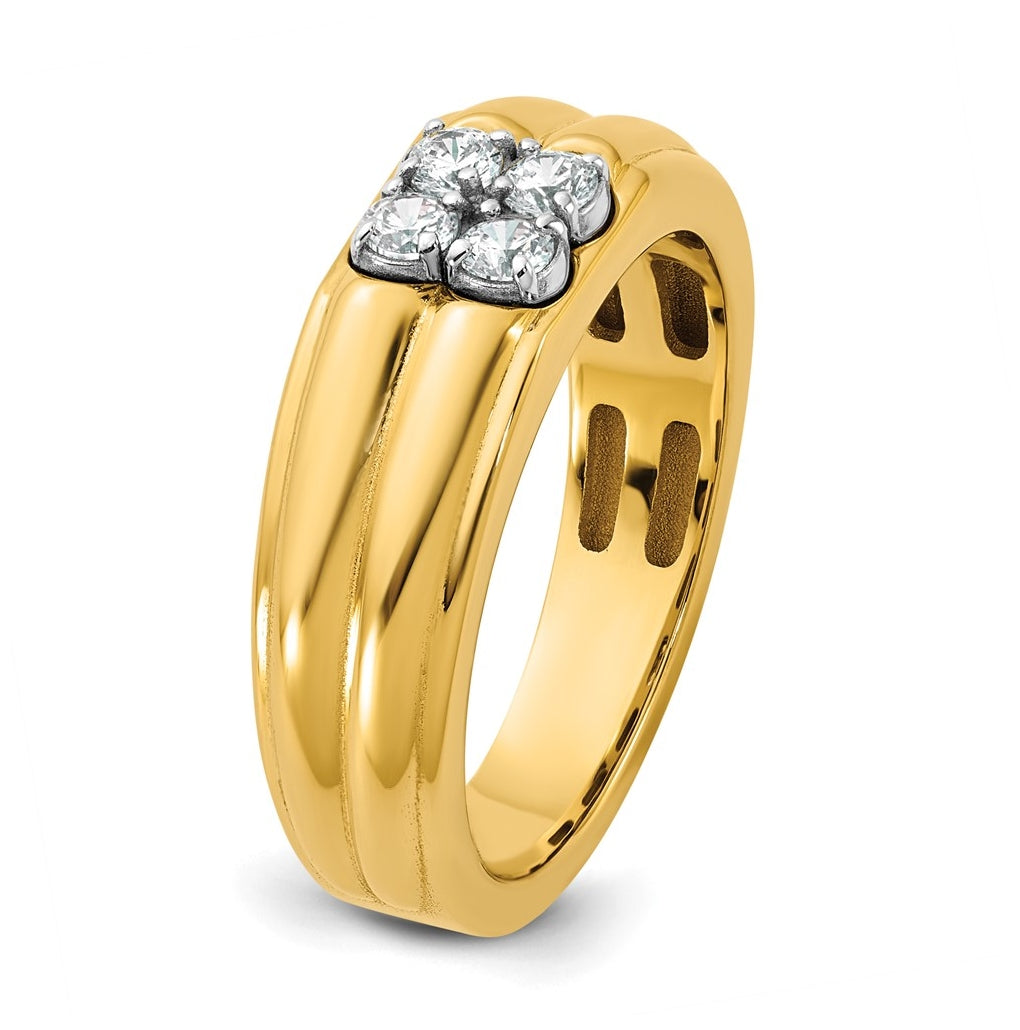 14k Two-Tone Gold IB Goodman Mens Polished Complete 4-Stone 1/3ct Diamond Ring