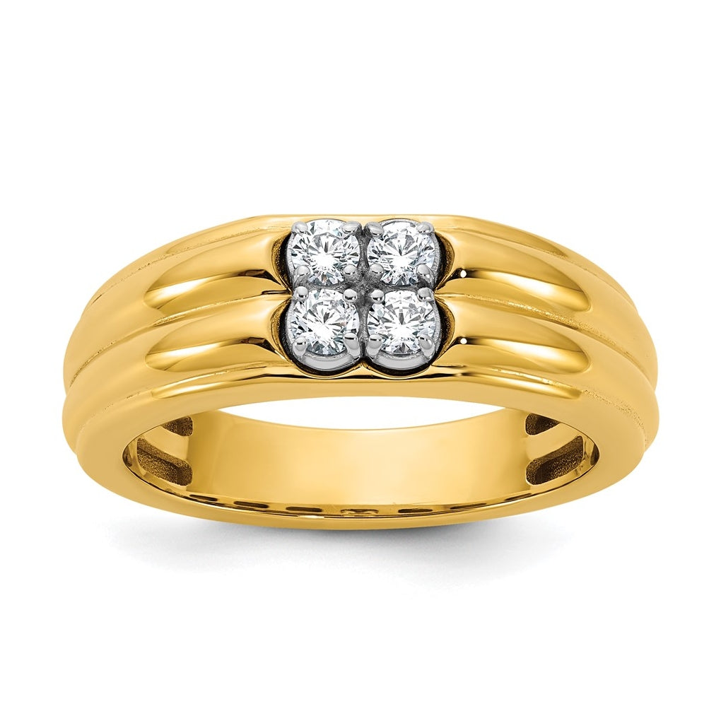 14k Two-Tone Gold IB Goodman Mens Polished Complete 4-Stone 1/3ct Diamond Ring