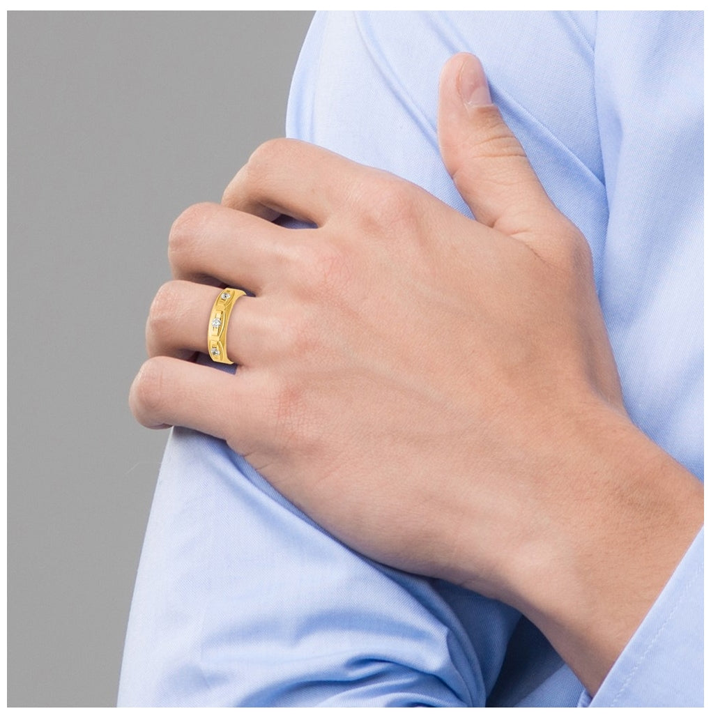 14K Yellow Or White Gold IB Goodman Mens Satin Complete 1/3ct Diamond Ring