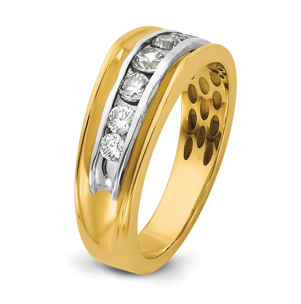 14k Two-Tone Gold IB Goodman Mens Polished Complete 7-Stone 5/8ct Diamond Ring