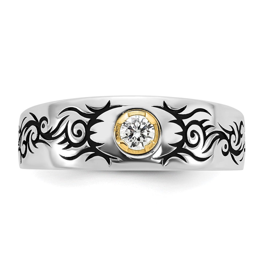 14k Yellow Or White Gold Antiqued IB Goodman Flame Mens Complete 1/5ct Diamond Ring