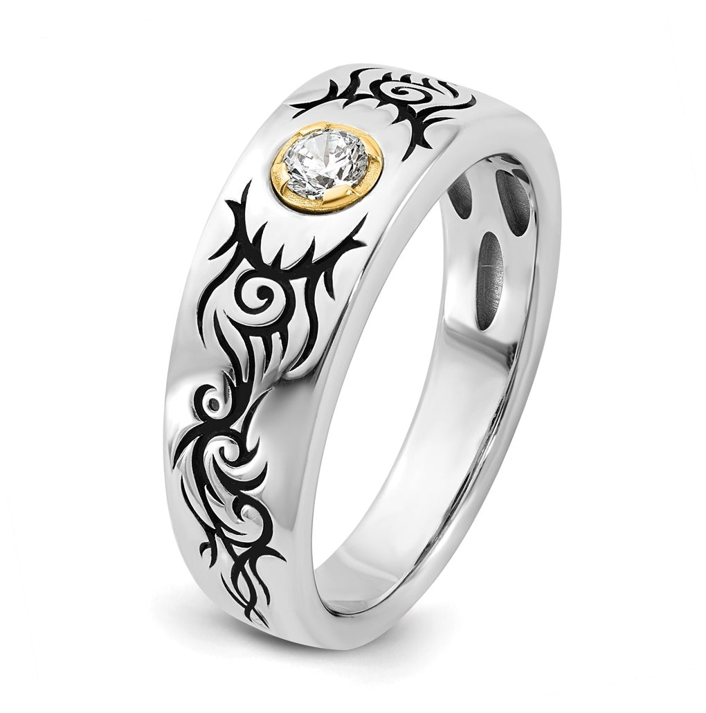14k Yellow Or White Gold Antiqued IB Goodman Flame Mens Complete 1/5ct Diamond Ring