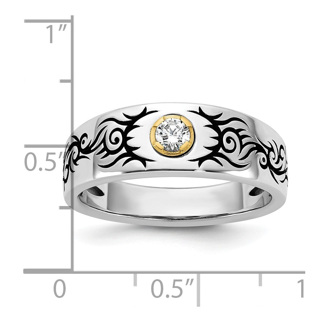 14k Yellow Or White Gold Antiqued IB Goodman Flame Mens Complete 1/5ct Diamond Ring