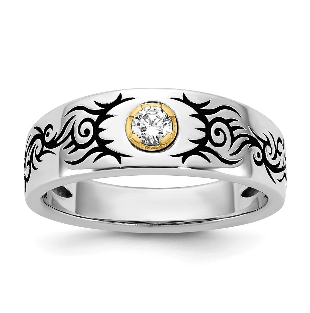 14k Yellow Or White Gold Antiqued IB Goodman Flame Mens Complete 1/5ct Diamond Ring