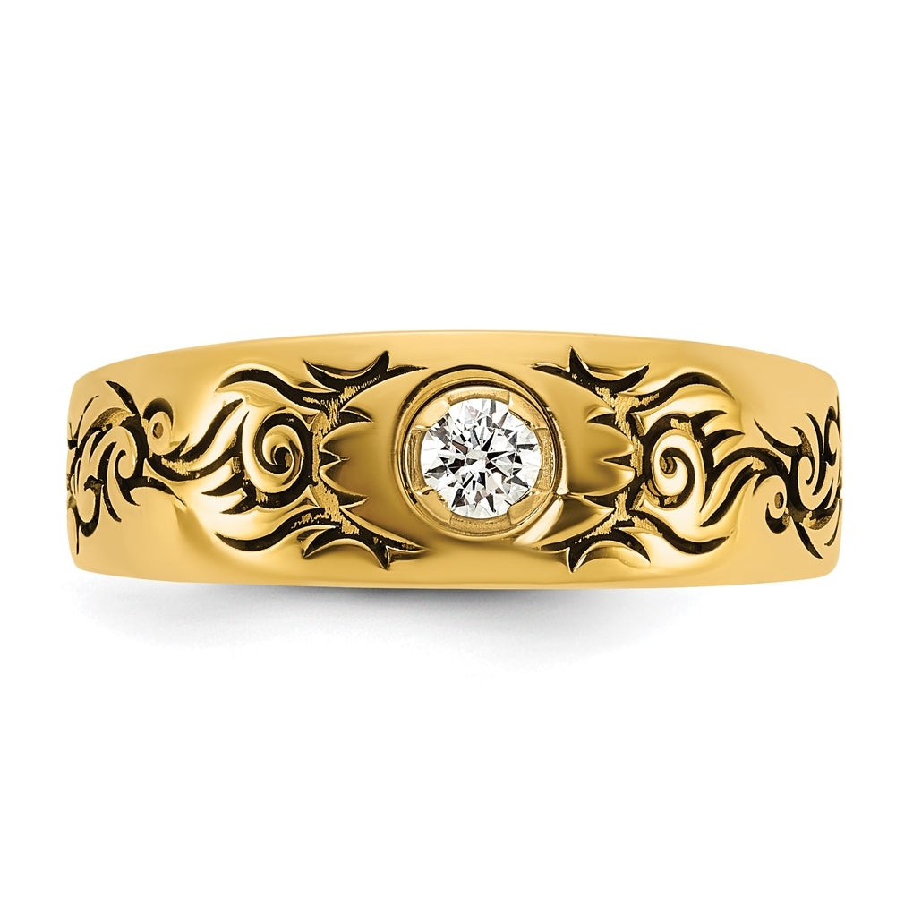 14k Yellow Or White Gold Antiqued IB Goodman Flame Mens Complete 1/5ct Diamond Ring
