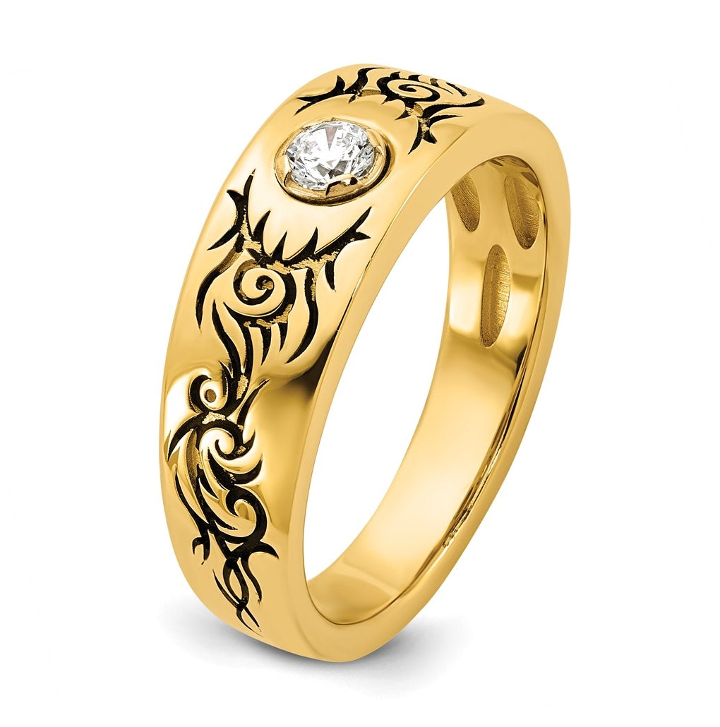 14k Yellow Or White Gold Antiqued IB Goodman Flame Mens Complete 1/5ct Diamond Ring