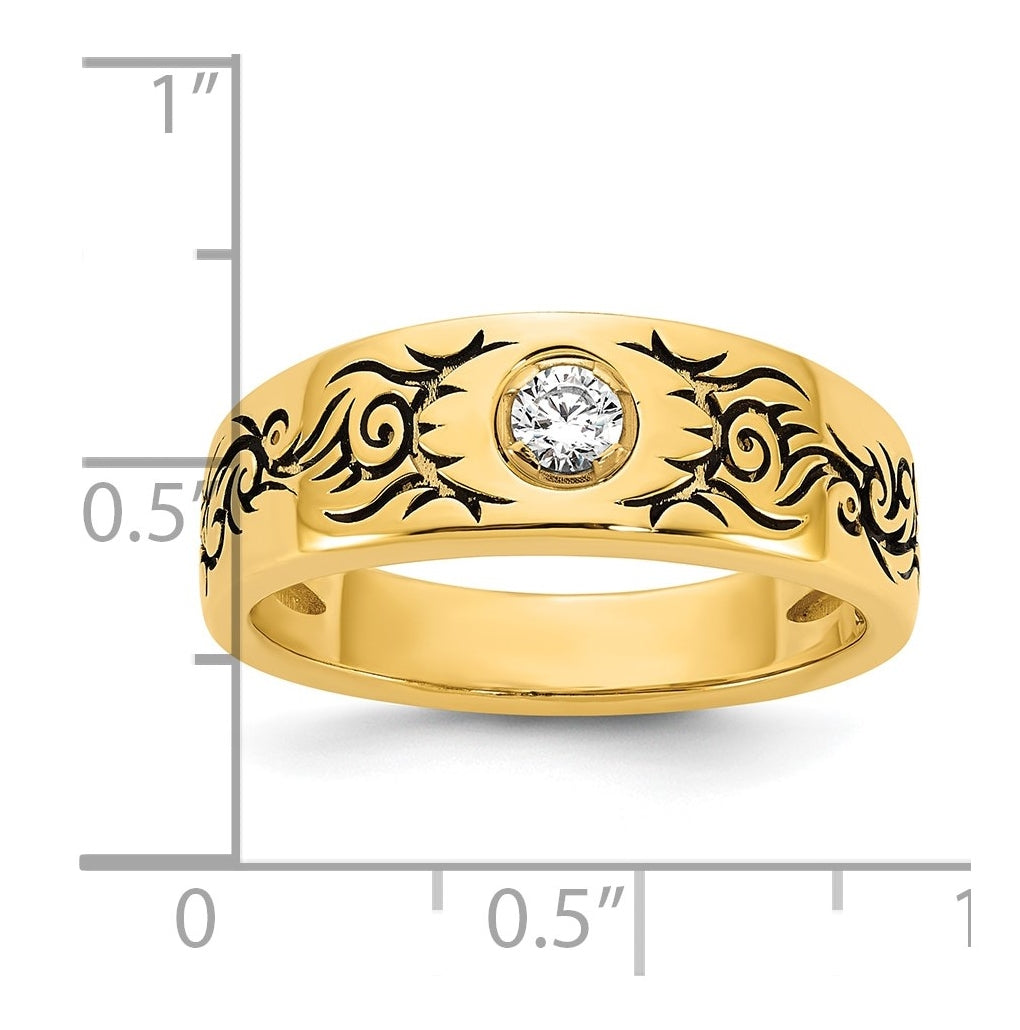 14k Yellow Or White Gold Antiqued IB Goodman Flame Mens Complete 1/5ct Diamond Ring
