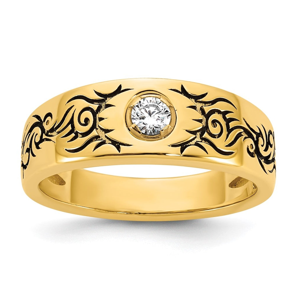 14k Yellow Or White Gold Antiqued IB Goodman Flame Mens Complete 1/5ct Diamond Ring