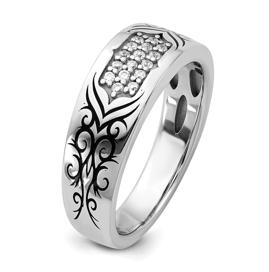 14K Yellow Or White Gold Antiqued IB Goodman Scroll Mens Complete 1/5ct Diamond Ring