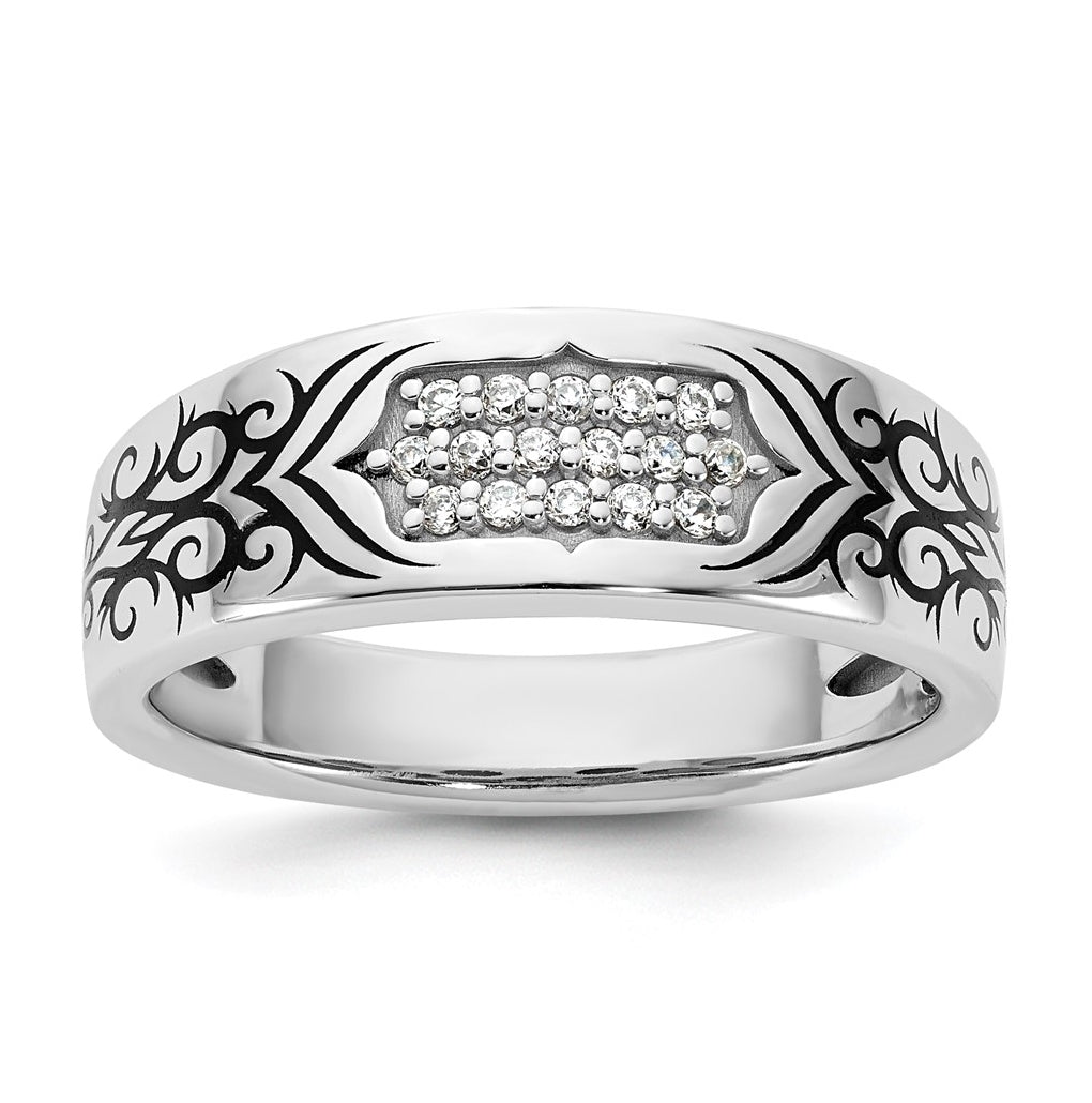 14K Yellow Or White Gold Antiqued IB Goodman Scroll Mens Complete 1/5ct Diamond Ring
