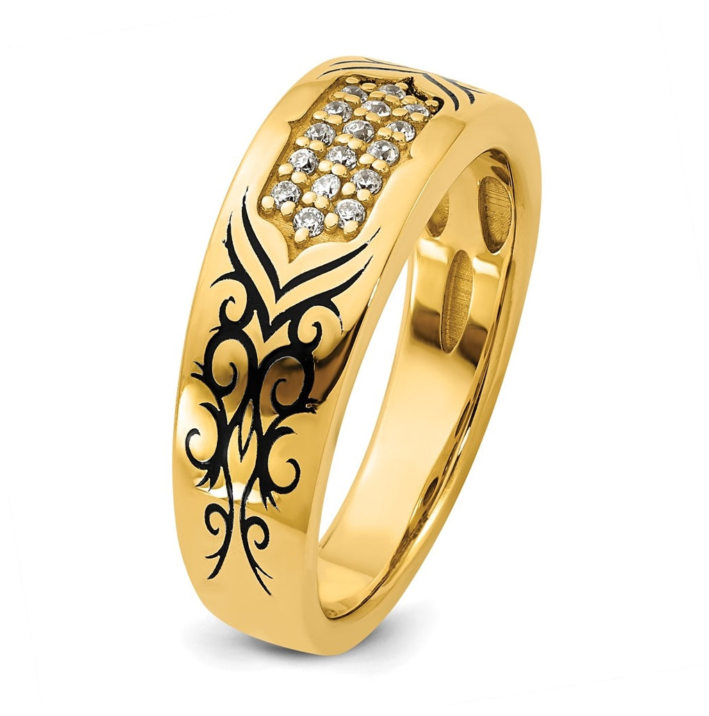 14K Yellow Or White Gold Antiqued IB Goodman Scroll Mens Complete 1/5ct Diamond Ring