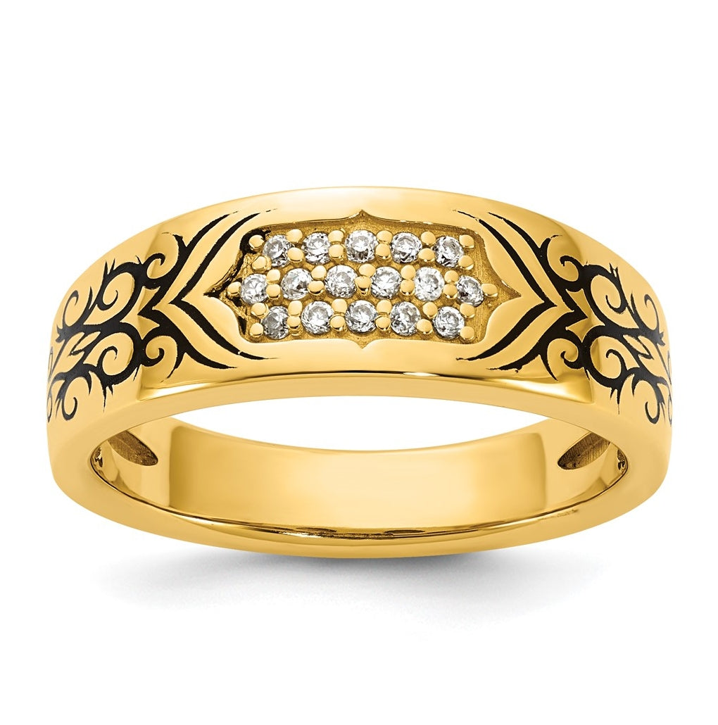 14K Yellow Or White Gold Antiqued IB Goodman Scroll Mens Complete 1/5ct Diamond Ring