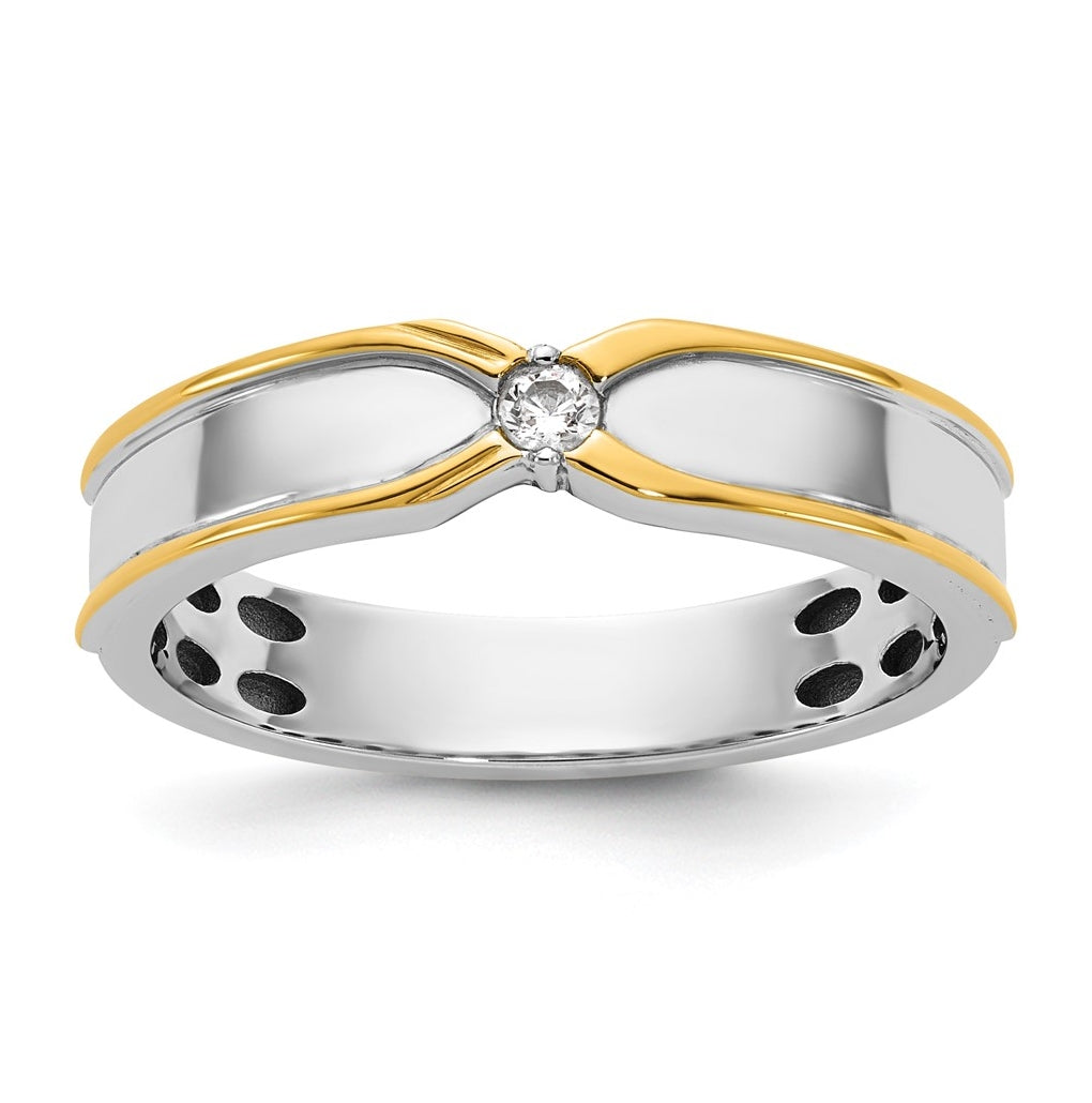 14k Two-Tone Gold IB Goodman Mens Polished Complete 1/20ct Diamond Ring