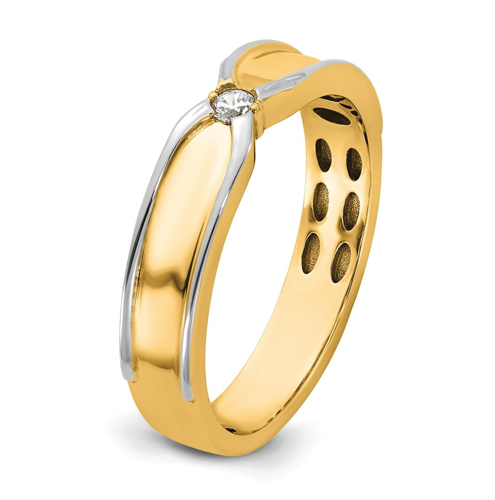14k Two-Tone Gold IB Goodman Mens Polished Complete 1/20ct Diamond Ring