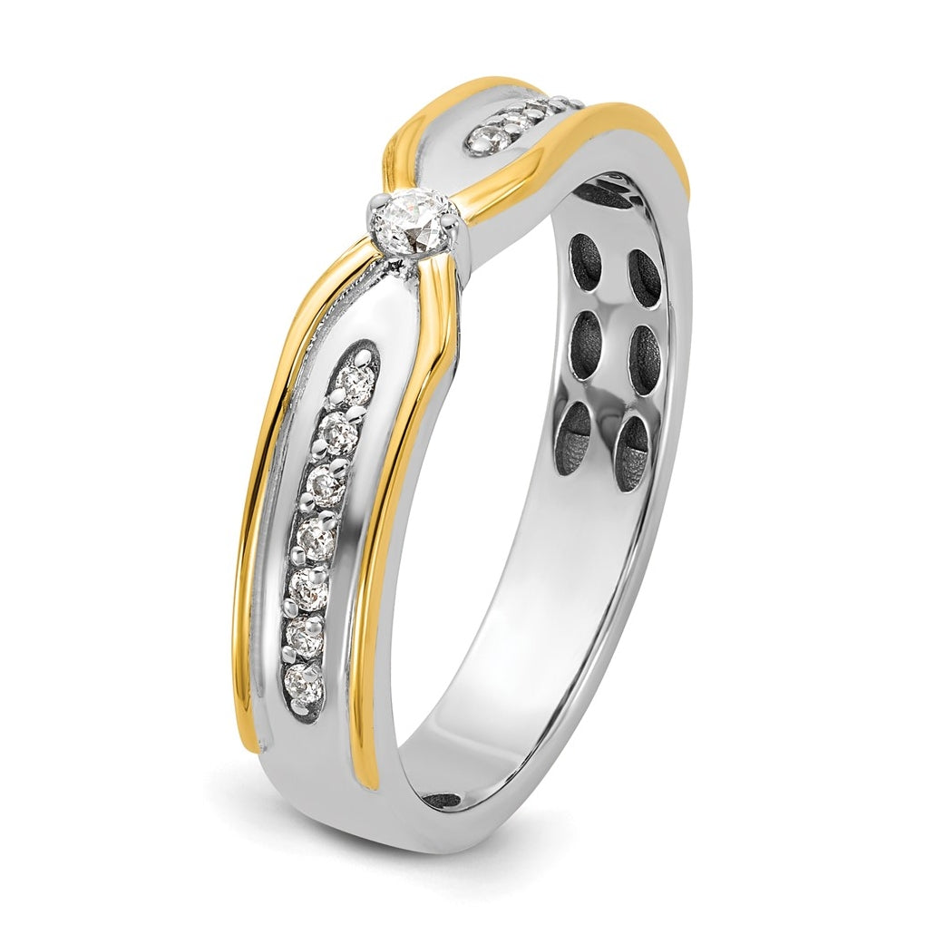14k Two-Tone Gold IB Goodman Mens Polished Complete 1/5ct Diamond Ring