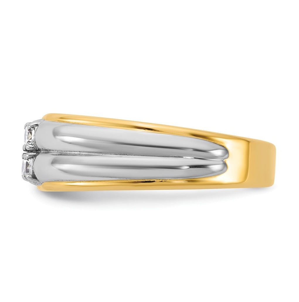 14k Two-Tone Gold IB Goodman Mens Polished Complete 4-Stone 1/3ct Diamond Ring