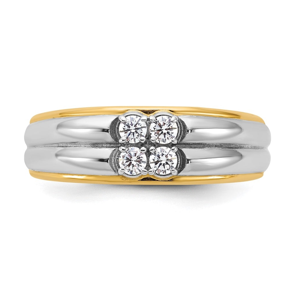 14k Two-Tone Gold IB Goodman Mens Polished Complete 4-Stone 1/3ct Diamond Ring