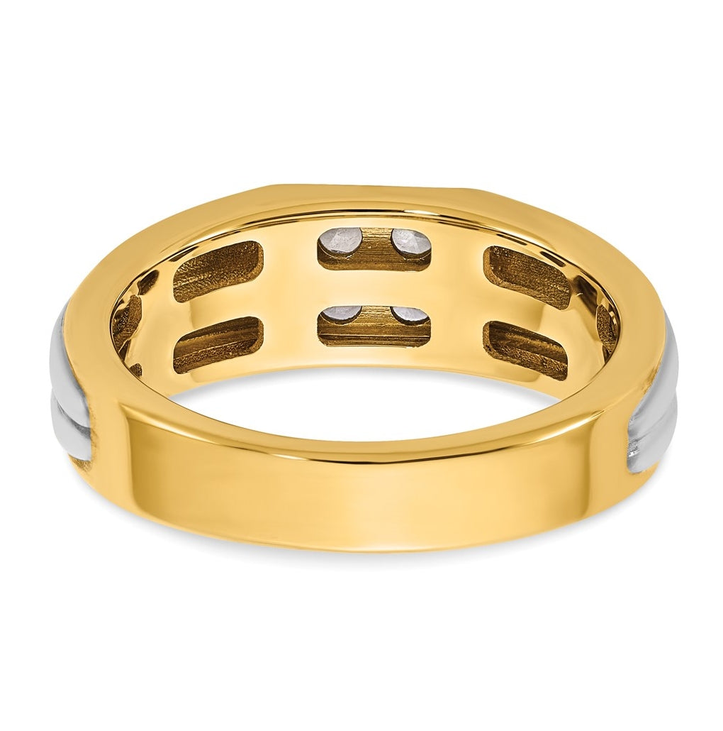 14k Two-Tone Gold IB Goodman Mens Polished Complete 4-Stone 1/3ct Diamond Ring