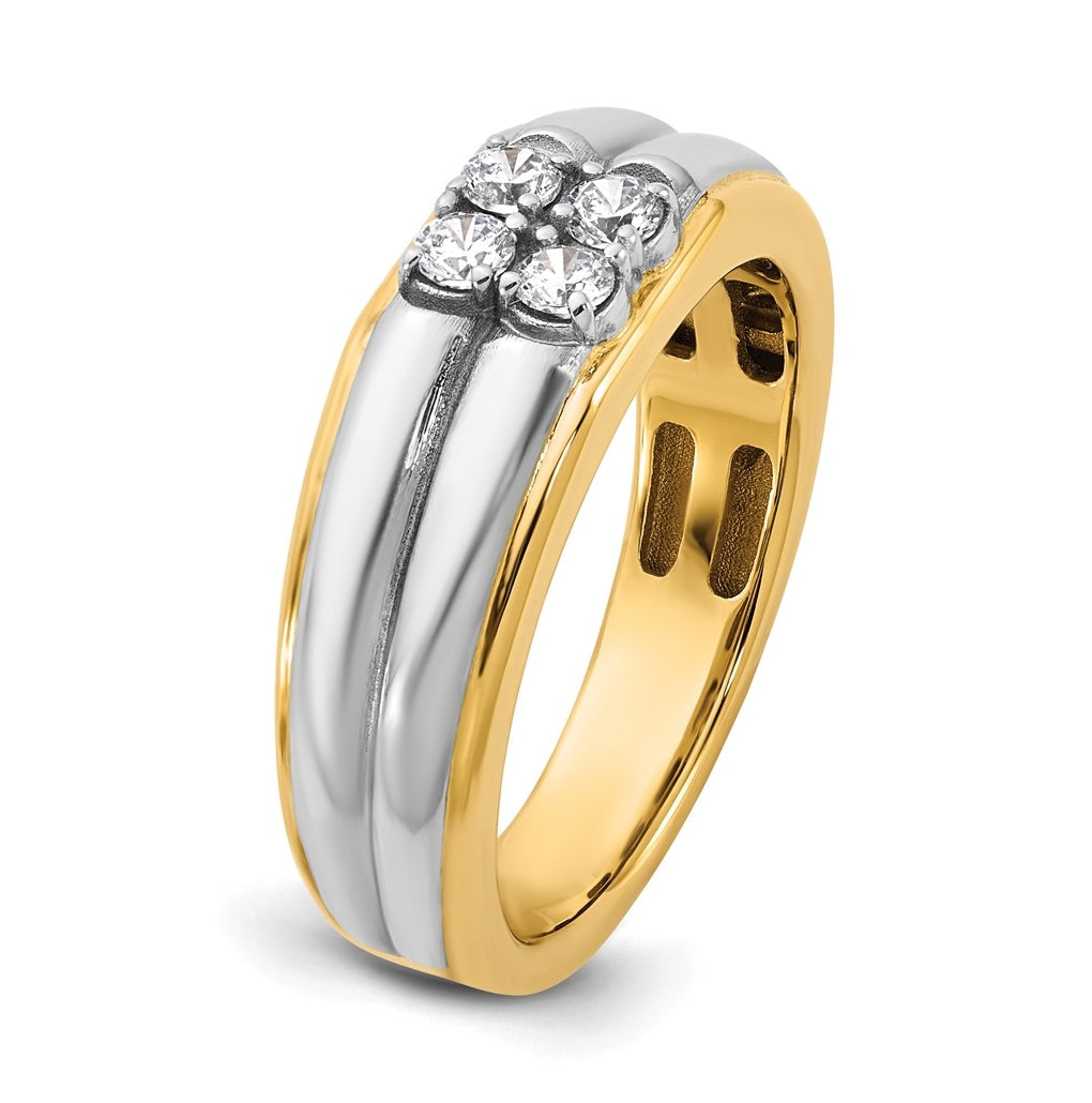 14k Two-Tone Gold IB Goodman Mens Polished Complete 4-Stone 1/3ct Diamond Ring